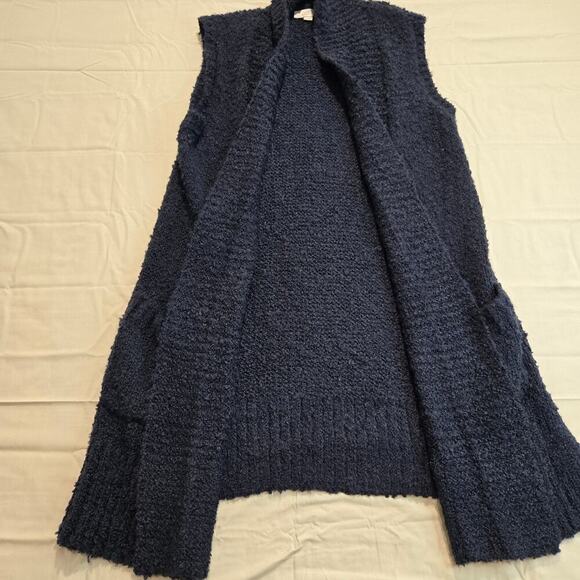 LOFT Open Front Sleeveless Cardigan Sweater Dark Blue Sz L Minimalist Comfy - Picture 5 of 10